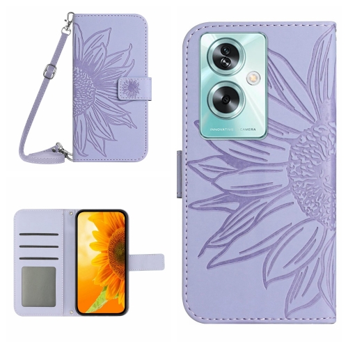 

For OPPO Reno11 F 5G/F25 Pro 5G Skin Feel Sun Flower Embossed Flip Leather Phone Case with Lanyard(Purple)