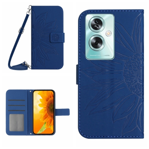 

For OPPO Reno11 F 5G/F25 Pro 5G Skin Feel Sun Flower Embossed Flip Leather Phone Case with Lanyard(Dark Blue)