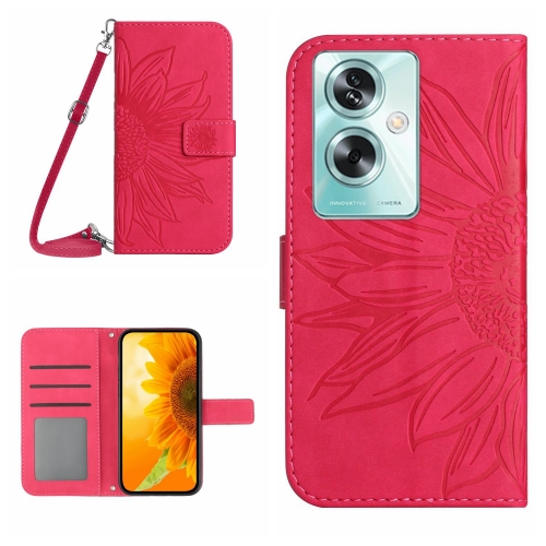 

For OPPO Reno11 F 5G/F25 Pro 5G Skin Feel Sun Flower Embossed Flip Leather Phone Case with Lanyard(Rose Red)