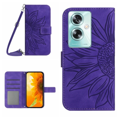 

For OPPO Reno11 F 5G/F25 Pro 5G Skin Feel Sun Flower Embossed Flip Leather Phone Case with Lanyard(Dark Purple)