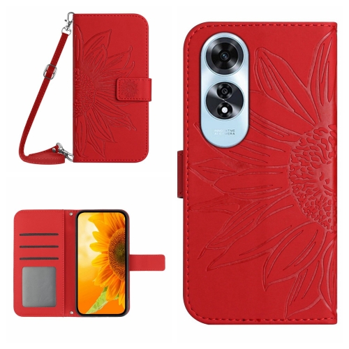 

For OPPO A60 4G Skin Feel Sun Flower Embossed Flip Leather Phone Case with Lanyard(Red)