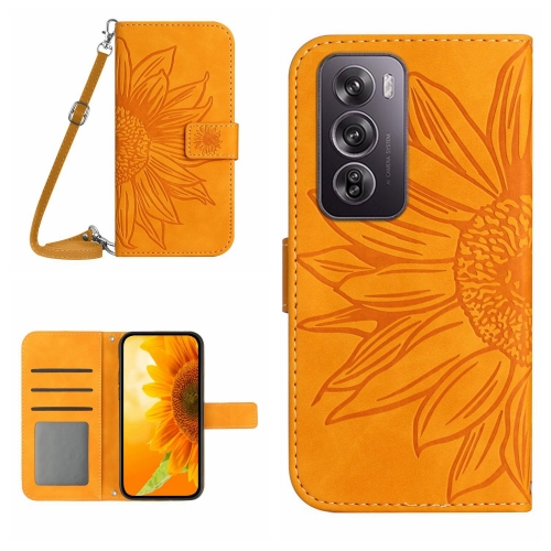 

For OPPO Reno12 5G Global Skin Feel Sun Flower Embossed Flip Leather Phone Case with Lanyard(Yellow)