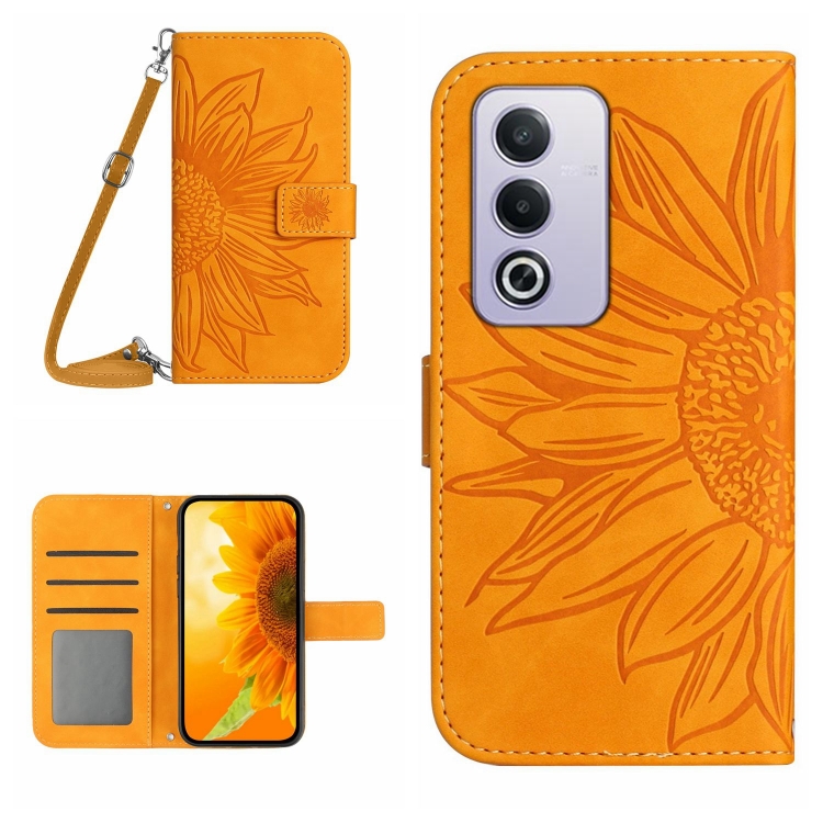 

For OPPO A3 Pro 5G India / K12x 5G Global Skin Feel Sun Flower Embossed Flip Leather Phone Case with Lanyard(Yellow)