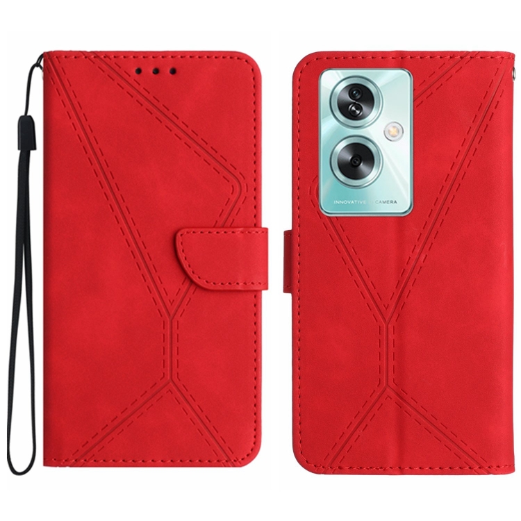 

For OPPO A59 5G Stitching Embossed Leather Phone Case(Red)
