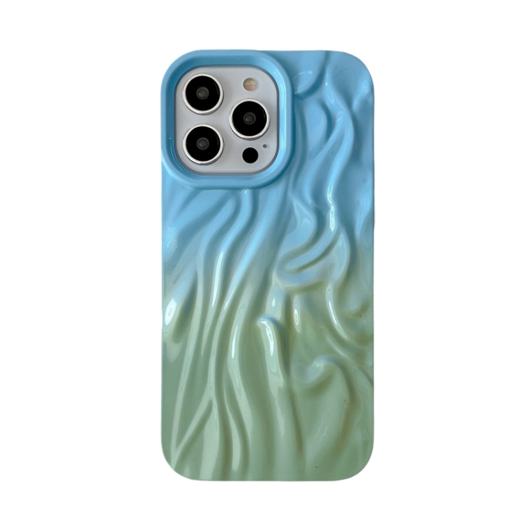 

For iPhone 14 Pro Wrinkle Gradient Oily Feel TPU Phone Case(Blue Green)