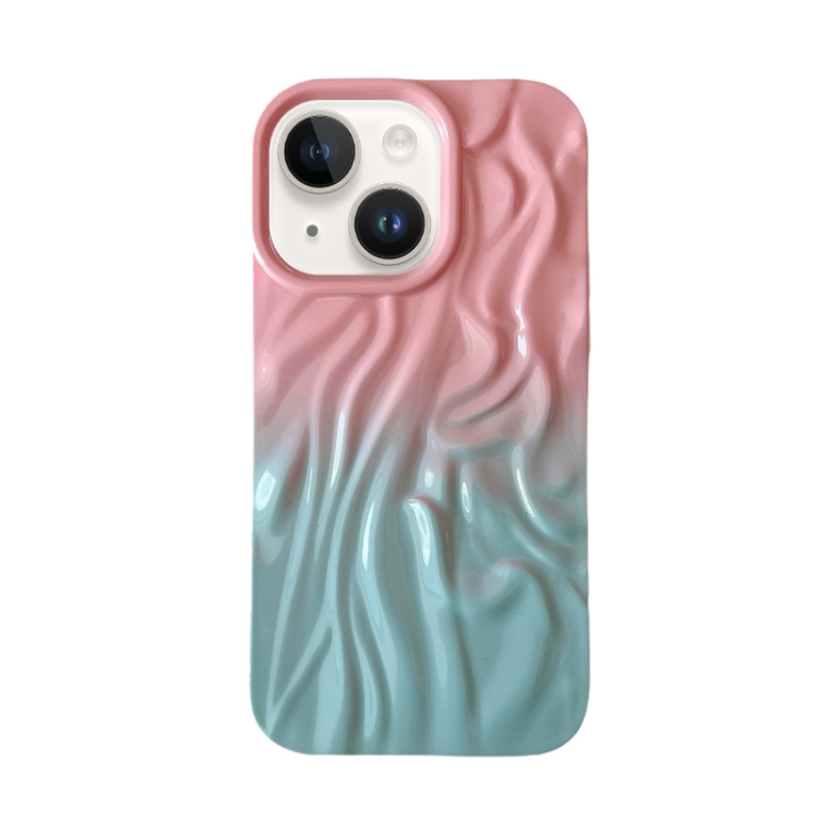 

For iPhone 14 Wrinkle Gradient Oily Feel TPU Phone Case(Pink Green)