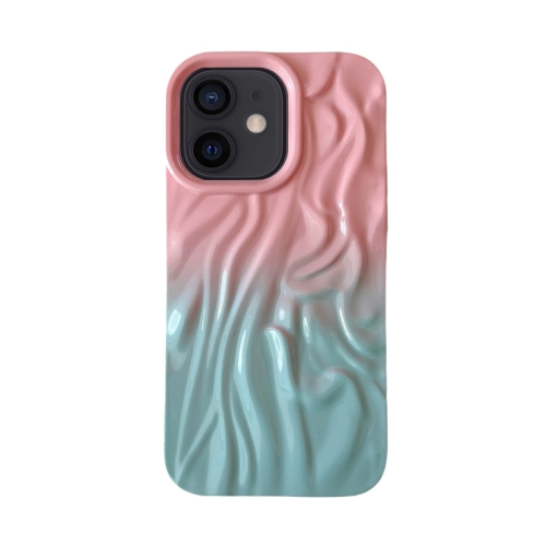 

For iPhone 12 Wrinkle Gradient Oily Feel TPU Phone Case(Pink Green)