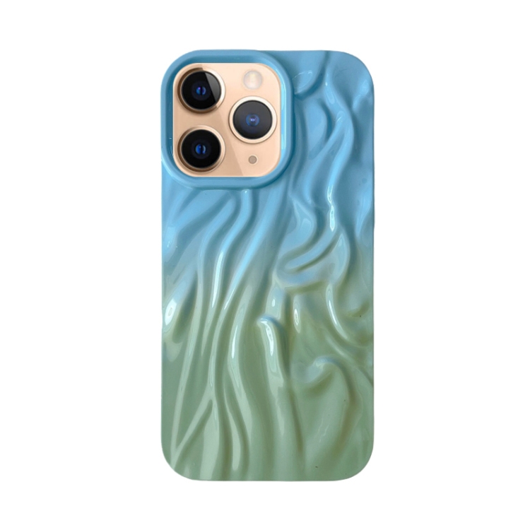 

For iPhone 11 Pro Max Wrinkle Gradient Oily Feel TPU Phone Case(Blue Green)
