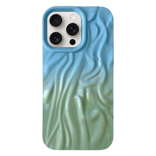

For iPhone 15 Pro Wrinkle Gradient Oily Feel TPU Phone Case(Blue Green)