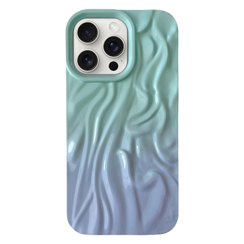 

For iPhone 15 Pro Wrinkle Gradient Oily Feel TPU Phone Case(Green Purple)