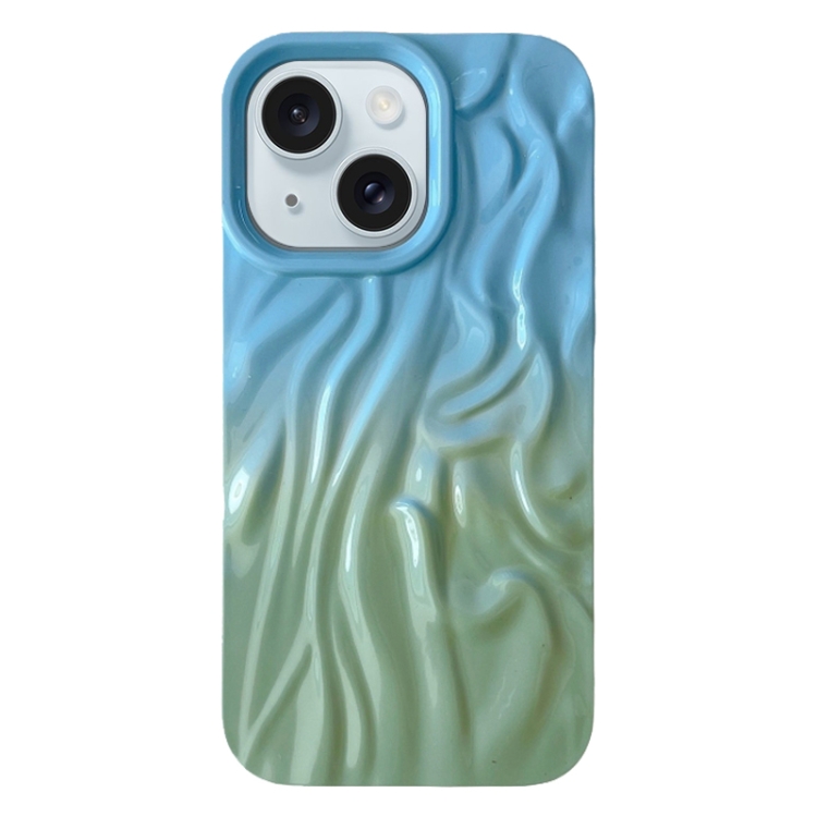 

For iPhone 15 Wrinkle Gradient Oily Feel TPU Phone Case(Blue Green)