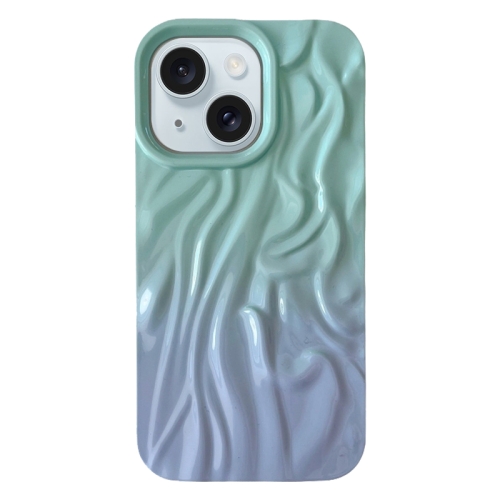 

For iPhone 15 Wrinkle Gradient Oily Feel TPU Phone Case(Green Purple)