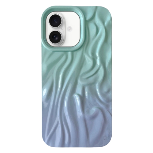 

For iPhone 16 Wrinkle Gradient Oily Feel TPU Phone Case(Green Purple)