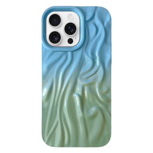 

For iPhone 16 Pro Wrinkle Gradient Oily Feel TPU Phone Case(Blue Green)