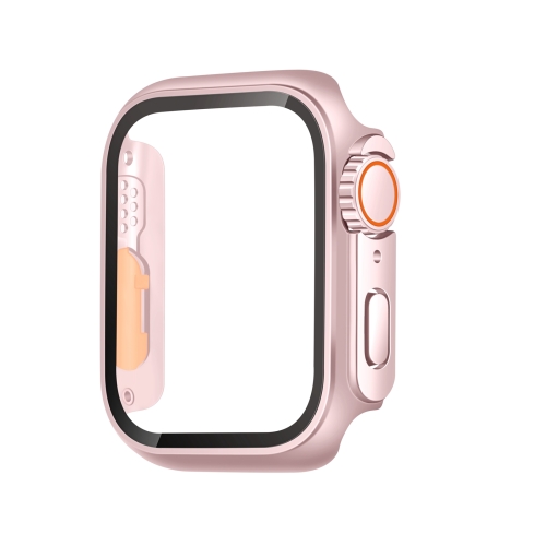 For Apple Watch Series 6 / 5 / 4 / SE 44mm Tempered Film Hybrid PC Integrated Watch Case(Rose Gold Orange) electroplating shockproof pc protective case with tempered glass film for apple watch series 9 8 7 45mm bright black