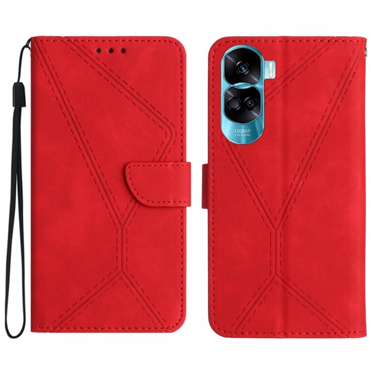 

For Honor 90 Lite Stitching Embossed Leather Phone Case(Red)