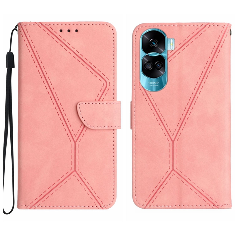 

For Honor 90 Lite Stitching Embossed Leather Phone Case(Pink)