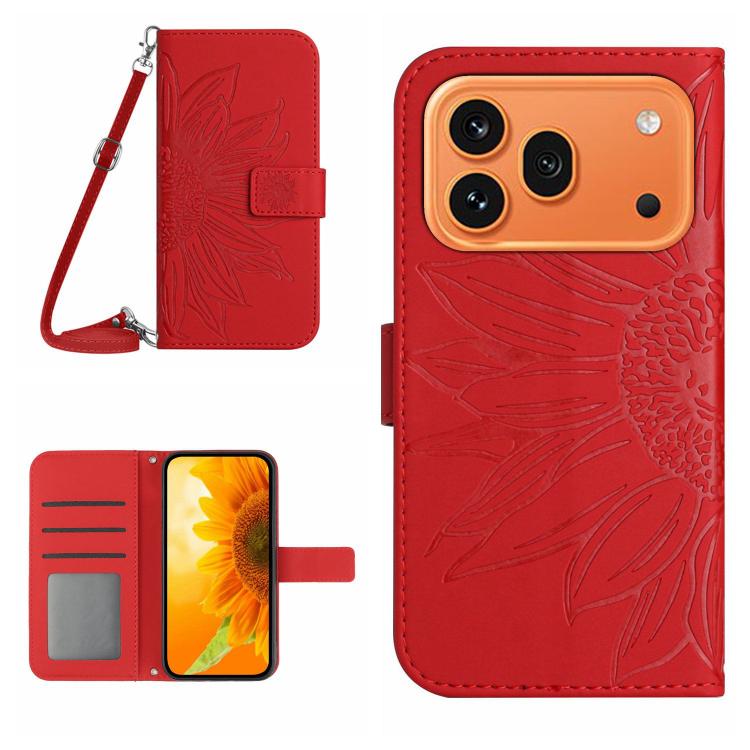 

For Honor 600 Global / 600 Pro Global Skin Feel Sun Flower Pattern Leather Phone Case with Lanyard(Red)