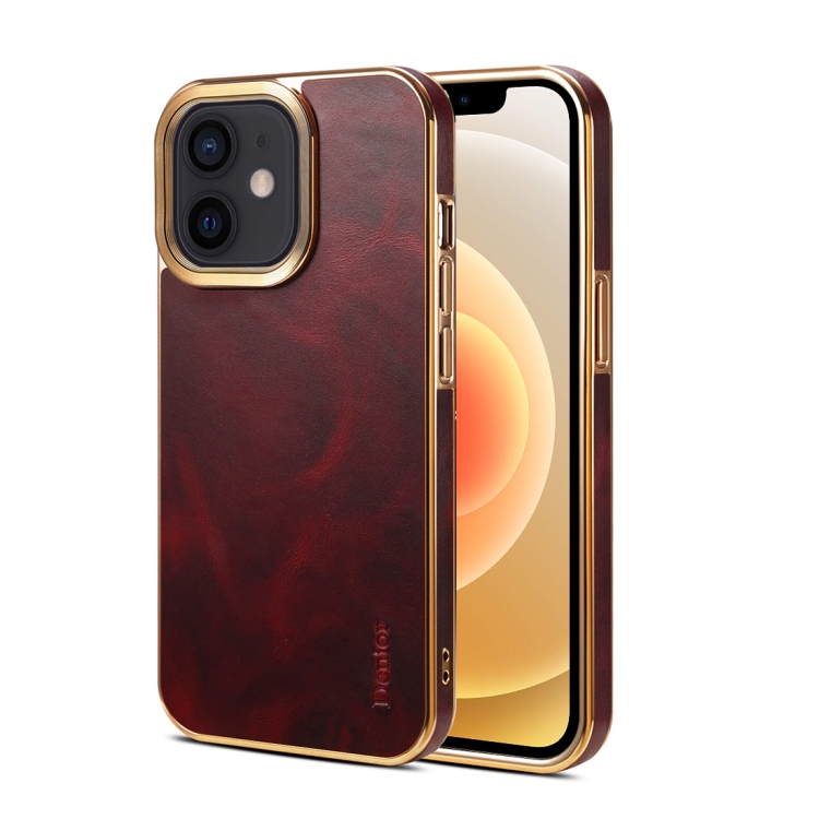 

For iPhone 12 Denior Oil Wax Cowhide Plating Phone Case(Red)