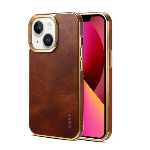 

For iPhone 13 Denior Oil Wax Cowhide Plating Phone Case(Brown)