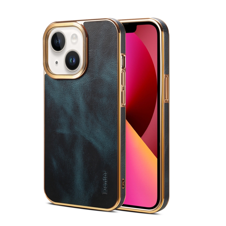 

For iPhone 13 Denior Oil Wax Cowhide Plating Phone Case(Blue)