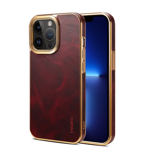 

For iPhone 13 Pro Max Denior Oil Wax Cowhide Plating Phone Case(Red)
