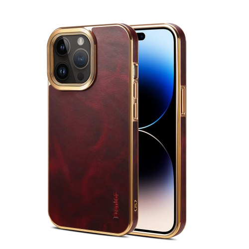 

For iPhone 15 Pro Max Denior Oil Wax Cowhide Plating Phone Case(Red)