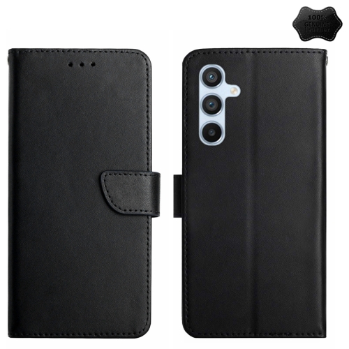 

For Samsung Galaxy A25 5G HT02 Genuine Leather Fingerprint-proof Flip Phone Case(Black)