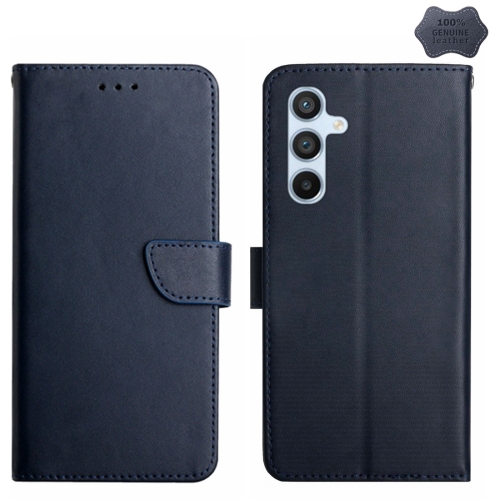 

For Samsung Galaxy A25 5G HT02 Genuine Leather Fingerprint-proof Flip Phone Case(Blue)