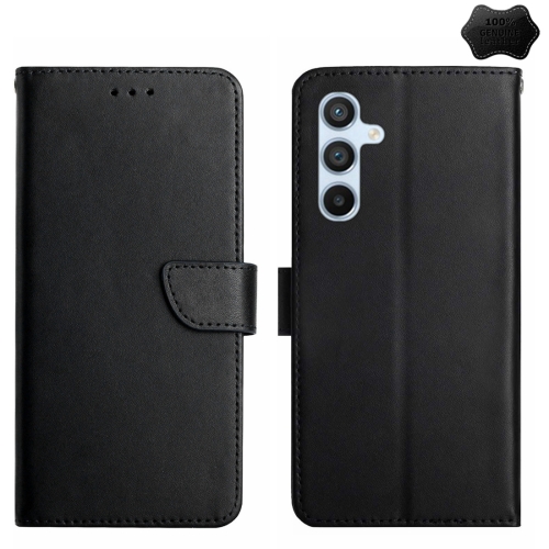 For Samsung Galaxy S23 FE 5G HT02 Genuine Leather Fingerprint-proof Flip Phone Case(Black) genuine time proof tac