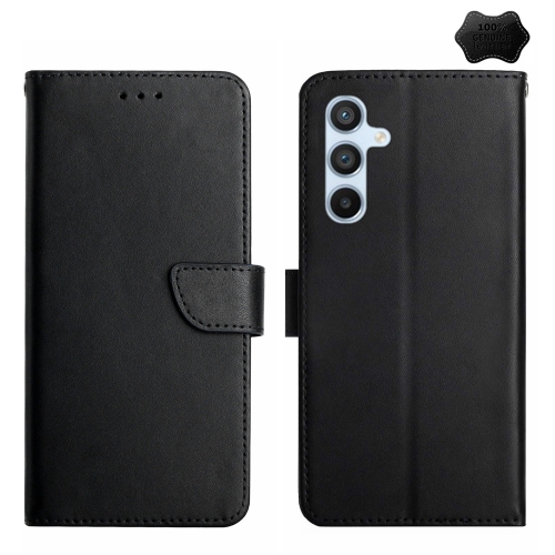 

For Samsung Galaxy M34 5G HT02 Genuine Leather Fingerprint-proof Flip Phone Case(Black)