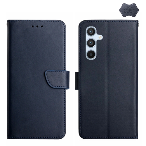 

For Samsung Galaxy M34 5G HT02 Genuine Leather Fingerprint-proof Flip Phone Case(Blue)