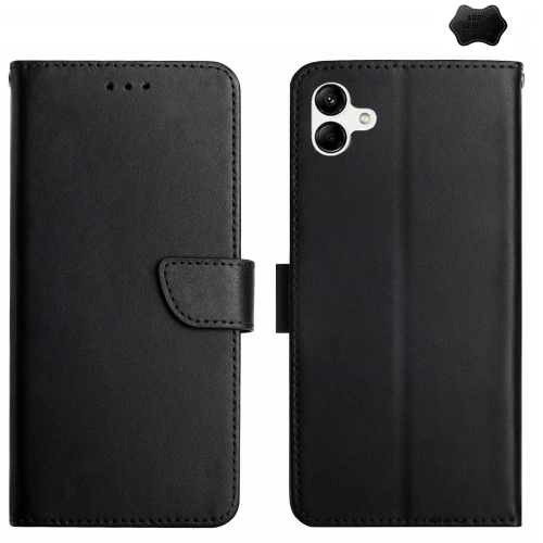 

For Samsung Galaxy A05 HT02 Genuine Leather Fingerprint-proof Flip Phone Case(Black)