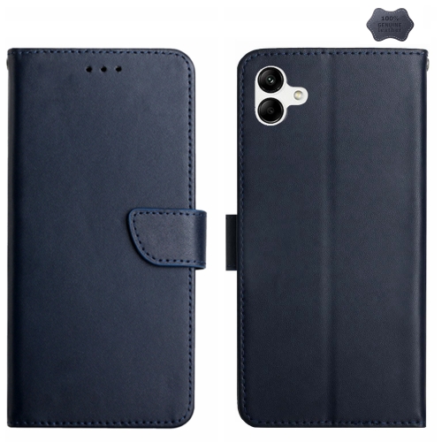 

For Samsung Galaxy A05 HT02 Genuine Leather Fingerprint-proof Flip Phone Case(Blue)
