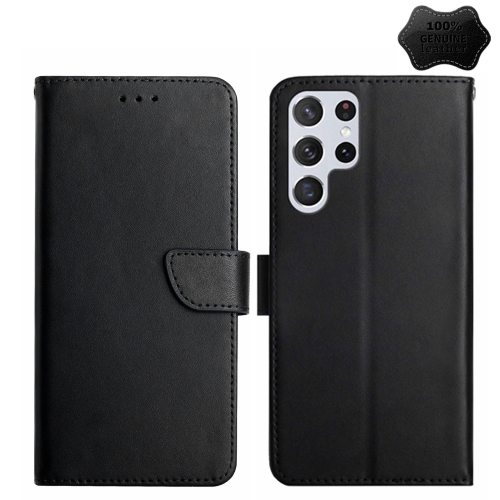 For Samsung Galaxy S24 Ultra 5G HT02 Genuine Leather Fingerprint-proof Flip Phone Case(Black) genuine time proof tac