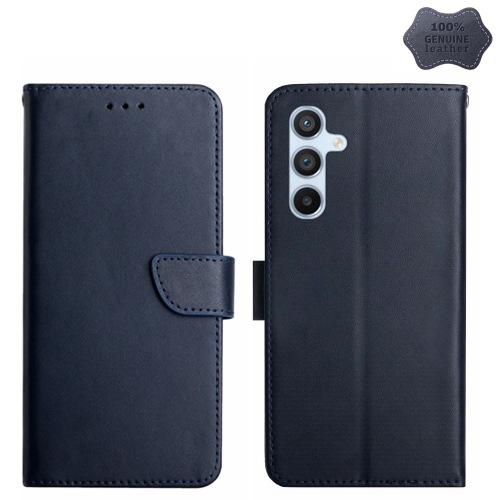 

For Samsung Galaxy S24+ 5G HT02 Genuine Leather Fingerprint-proof Flip Phone Case(Blue)