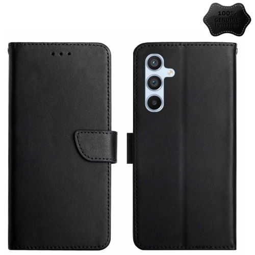 For Samsung Galaxy S24 5G HT02 Genuine Leather Fingerprint-proof Flip Phone Case(Black) genuine time proof tac