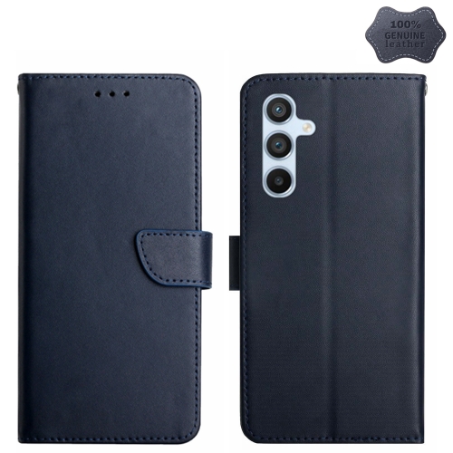 

For Samsung Galaxy S24 5G HT02 Genuine Leather Fingerprint-proof Flip Phone Case(Blue)