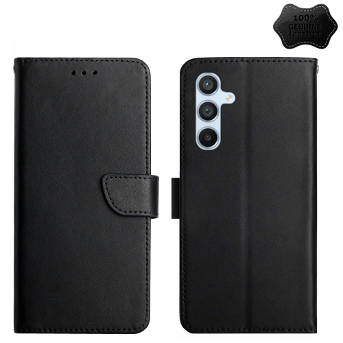 

For Samsung Galaxy A15 HT02 Genuine Leather Fingerprint-proof Flip Phone Case(Black)