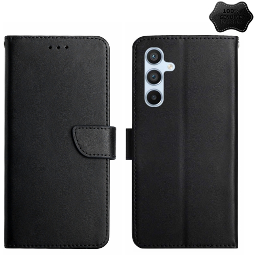 

For Samsung Galaxy A35 5G HT02 Genuine Leather Fingerprint-proof Flip Phone Case(Black)