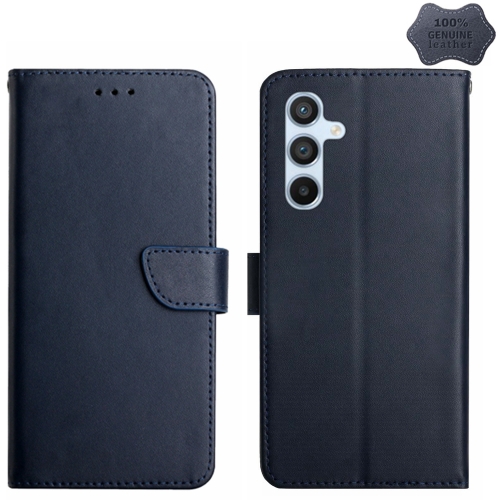 

For Samsung Galaxy A35 5G HT02 Genuine Leather Fingerprint-proof Flip Phone Case(Blue)