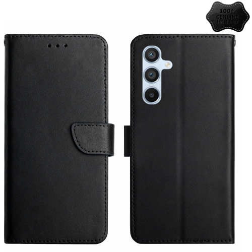 

For Samsung Galaxy A55 5G HT02 Genuine Leather Fingerprint-proof Flip Phone Case(Black)