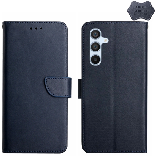 

For Samsung Galaxy A55 5G HT02 Genuine Leather Fingerprint-proof Flip Phone Case(Blue)