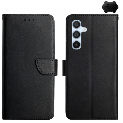 

For Samsung Galaxy M15 5G HT02 Genuine Leather Fingerprint-proof Flip Phone Case(Black)