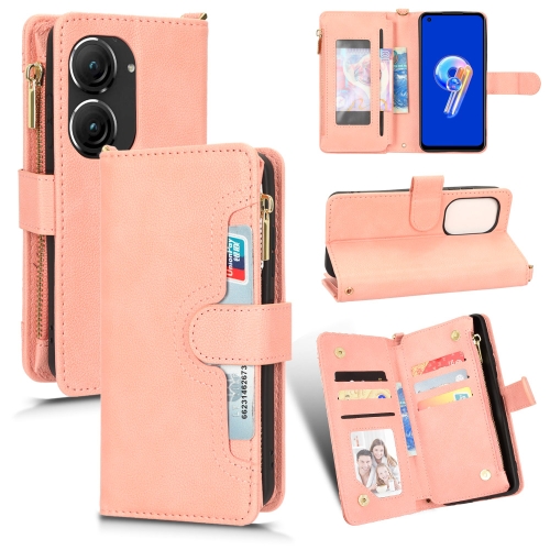 

For ASUS Zenfone 10 / 9 Litchi Texture Zipper Leather Phone Case(Pink)