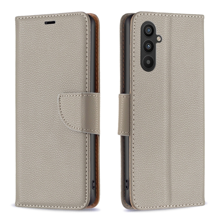 

For Samsung Galaxy A34 5G Litchi Texture Pure Color Flip Leather Phone Case(Grey)