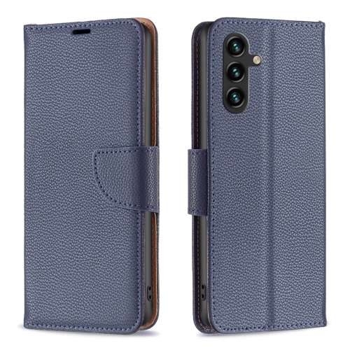 

For Samsung Galaxy A35 Litchi Texture Pure Color Flip Leather Phone Case(Blue)