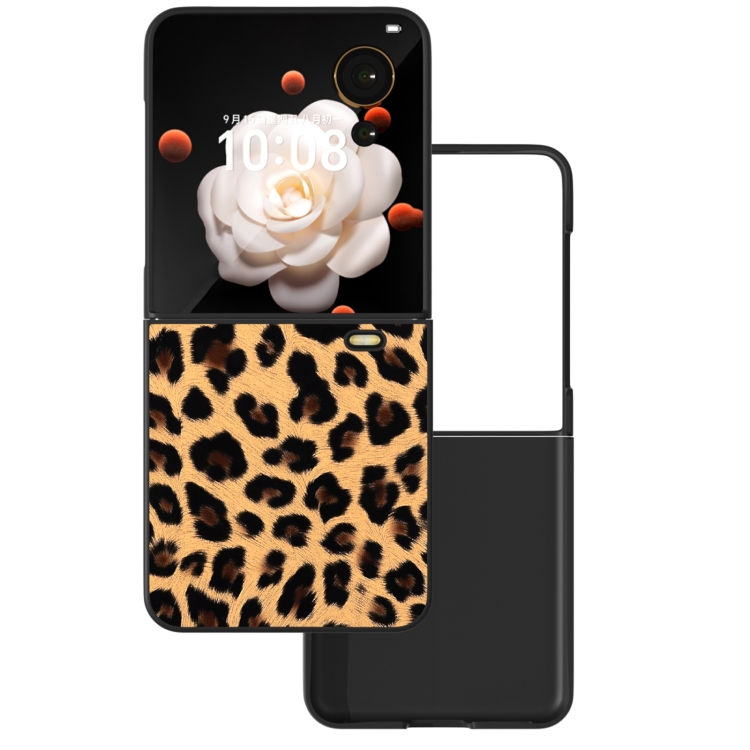 

For Honor Magic V Flip ABEEL Black Edge Leopard Print Phone Case(Gold)