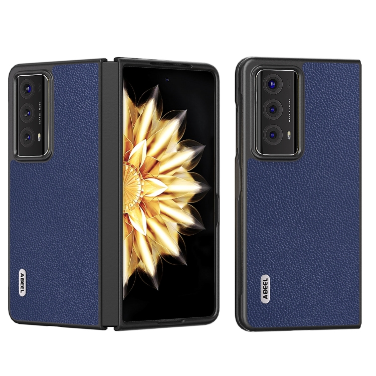 

For Honor Magic V2 ABEEL Black Edge Genuine Leather Mino Phone Case(Royal Blue)