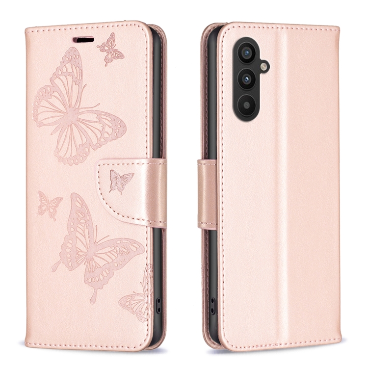 

For Samsung Galaxy A25 5G Embossing Two Butterflies Pattern Leather Phone Case(Rose Gold)